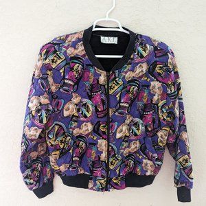 Vintage A.K.F 80's 90's Quilted Puffer Bomber Jacket Rayon Made in USA Size PL